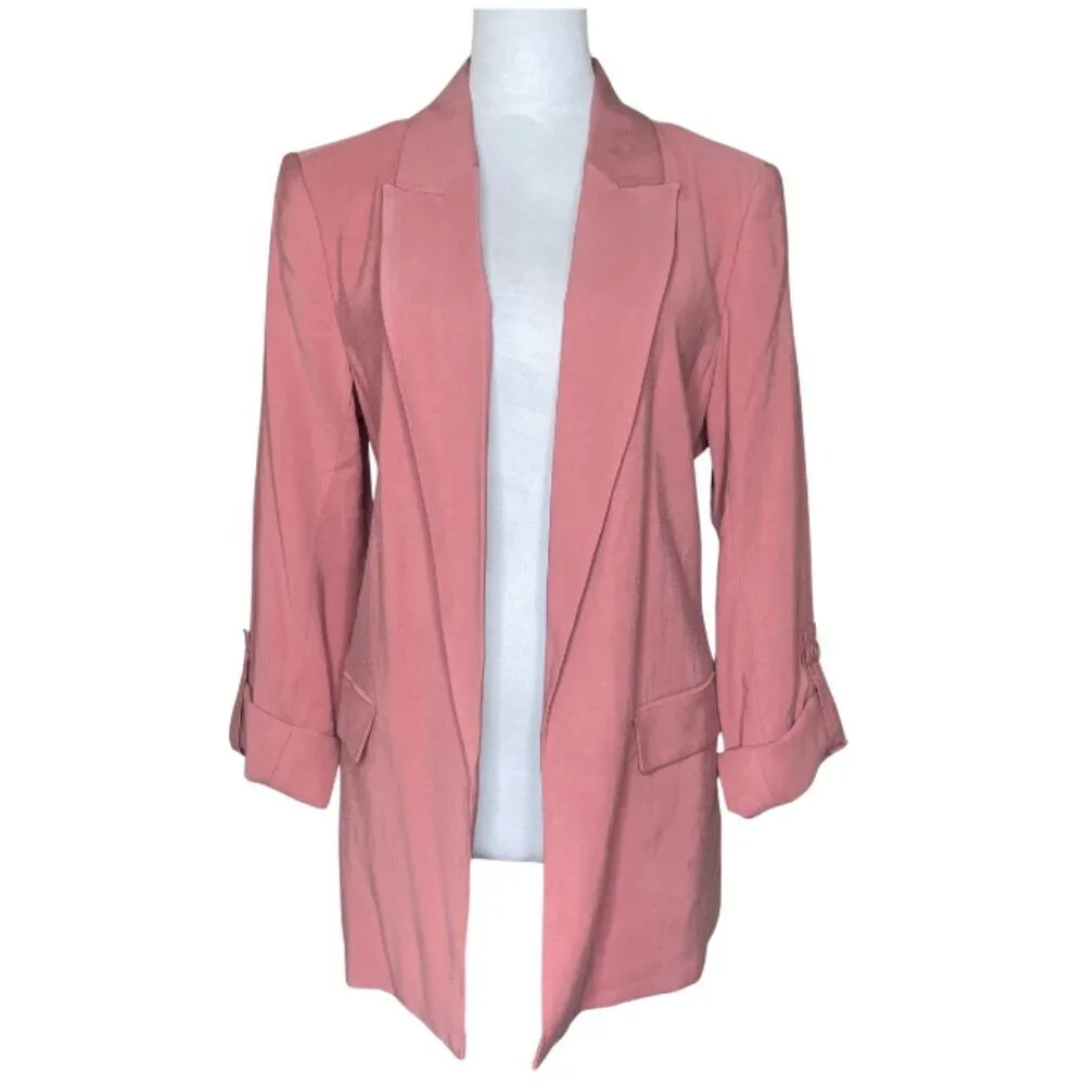 SIMPLY VERA Vera Wang Coquette Pink Roll-Tab Open Front Relaxed Blazer L